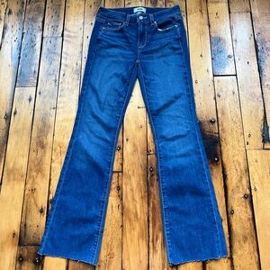 Paige Women’s 27 Manhattan Bootcut Jeans Raw Hem Dark Wash Denim Stretch Blue